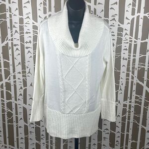 Ivory Cowl Neck 3/4 Sleeve Longline Sweater sz L